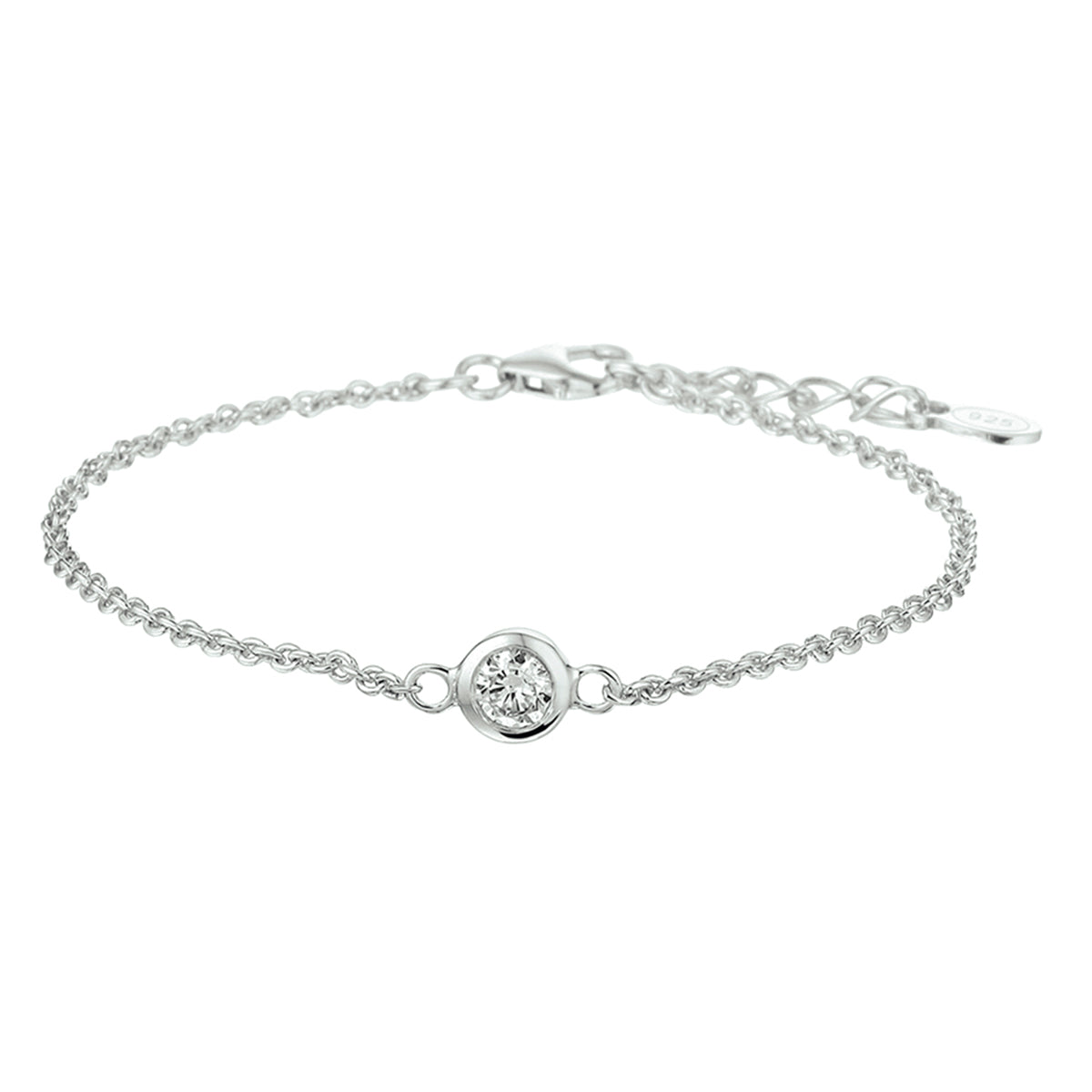 Armband zirkonia 16,5 + 2,5 cm zilver gerhodineerd