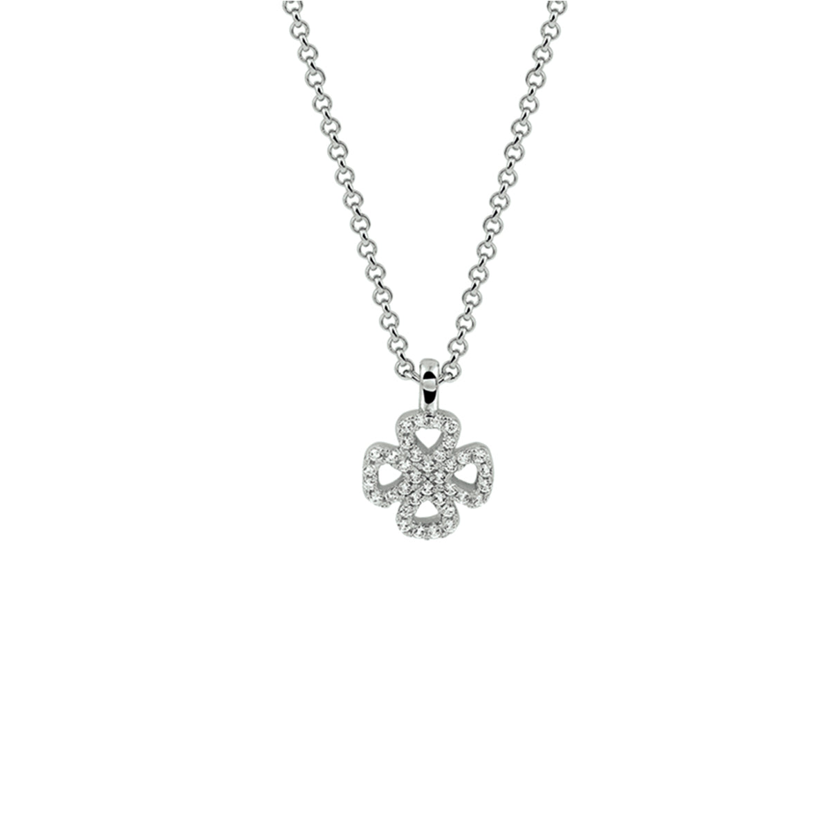 Collier bloem zirkonia 41 + 4 cm zilver gerhodineerd