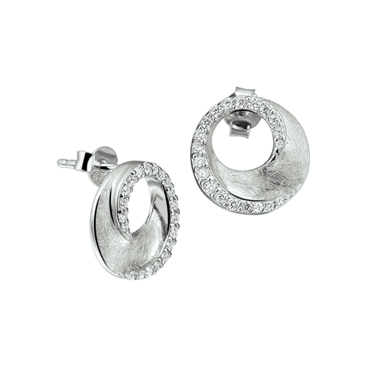 Oorknoppen zirkonia gescratcht zilver gerhodineerd