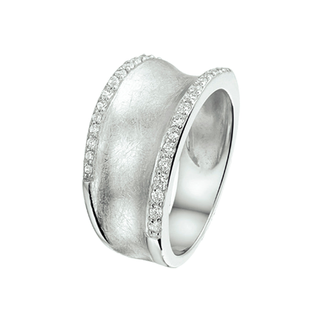 Ring zirkonia gescratcht zilver gerhodineerd