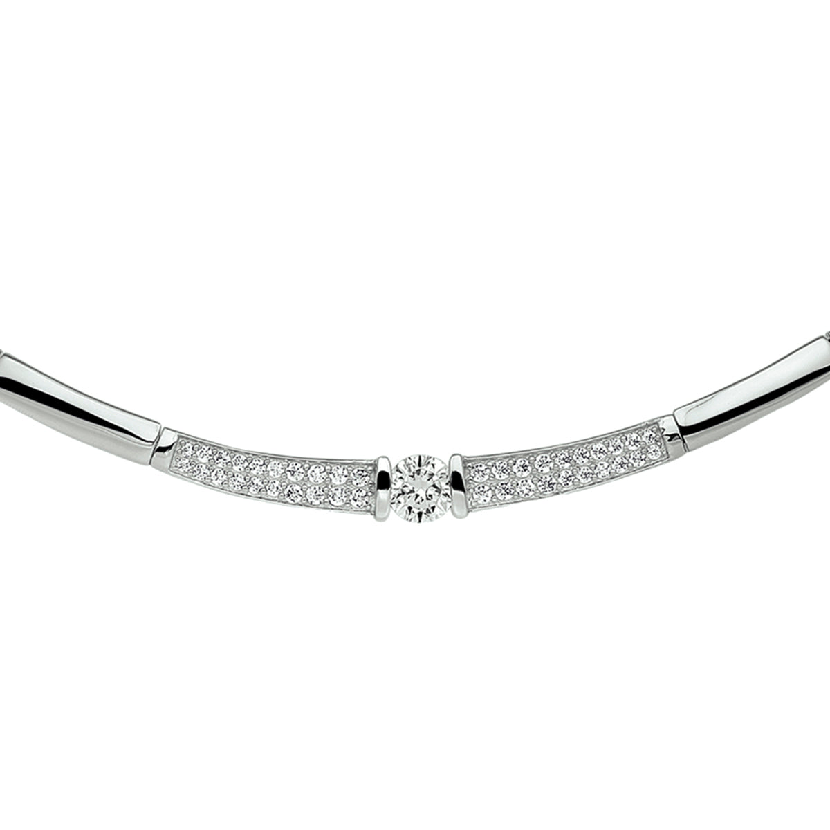 Collier zirkonia 42 + 3 cm zilver gerhodineerd