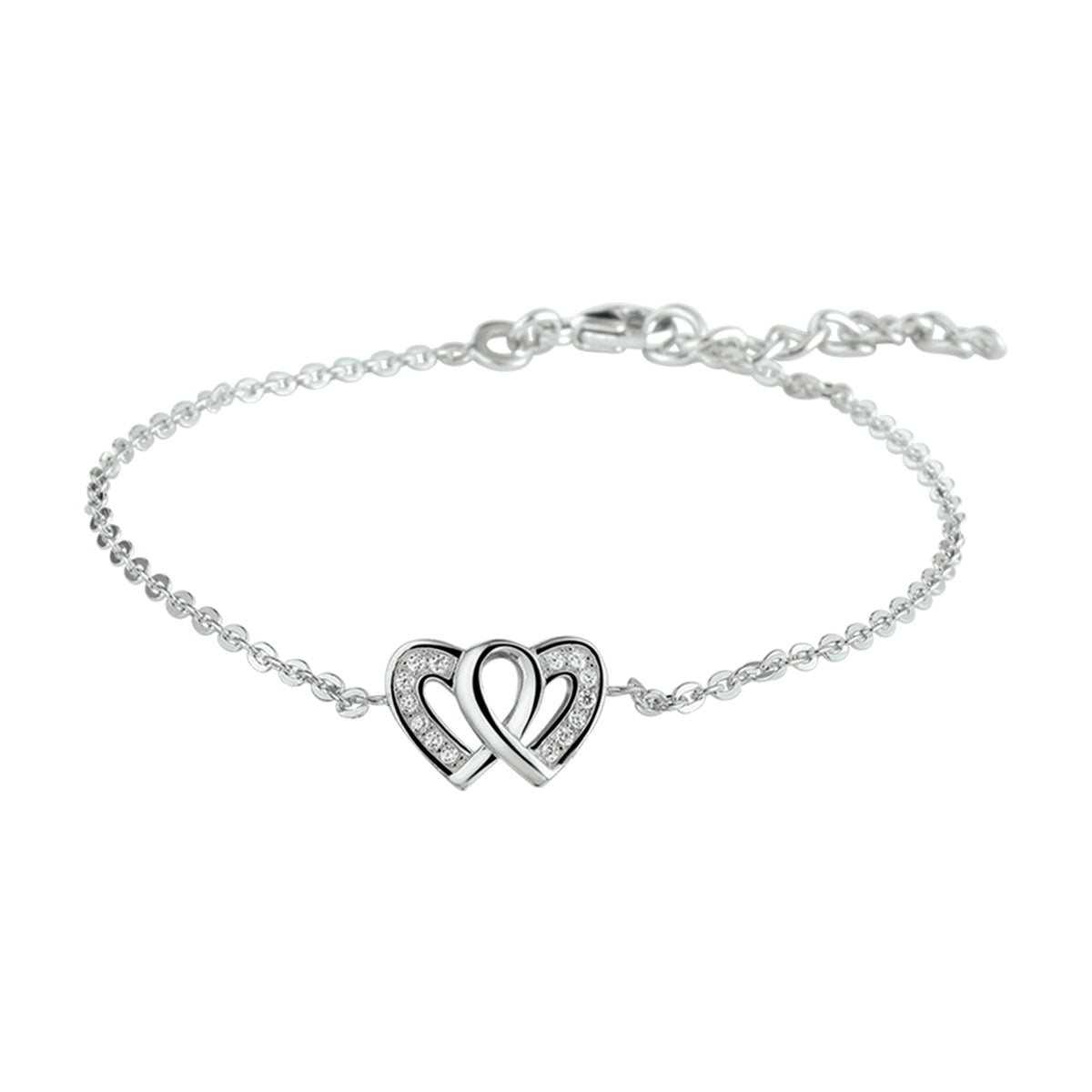 Armband hartjes zirkonia 16,5 + 2,5 cm zilver gerhodineerd