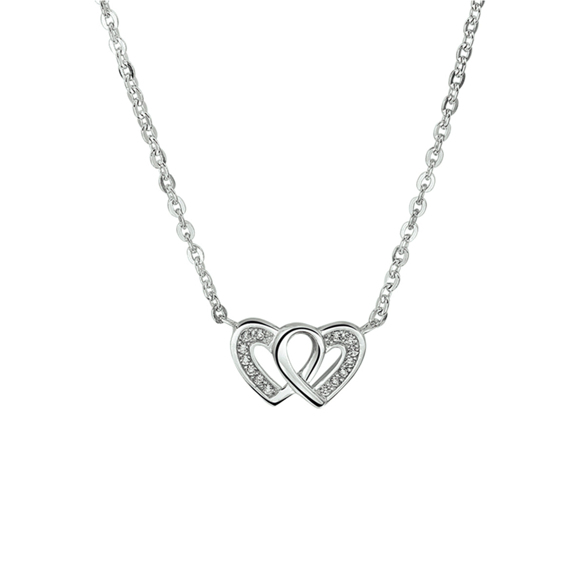 Collier hartjes zirkonia 41 + 4 cm zilver gerhodineerd