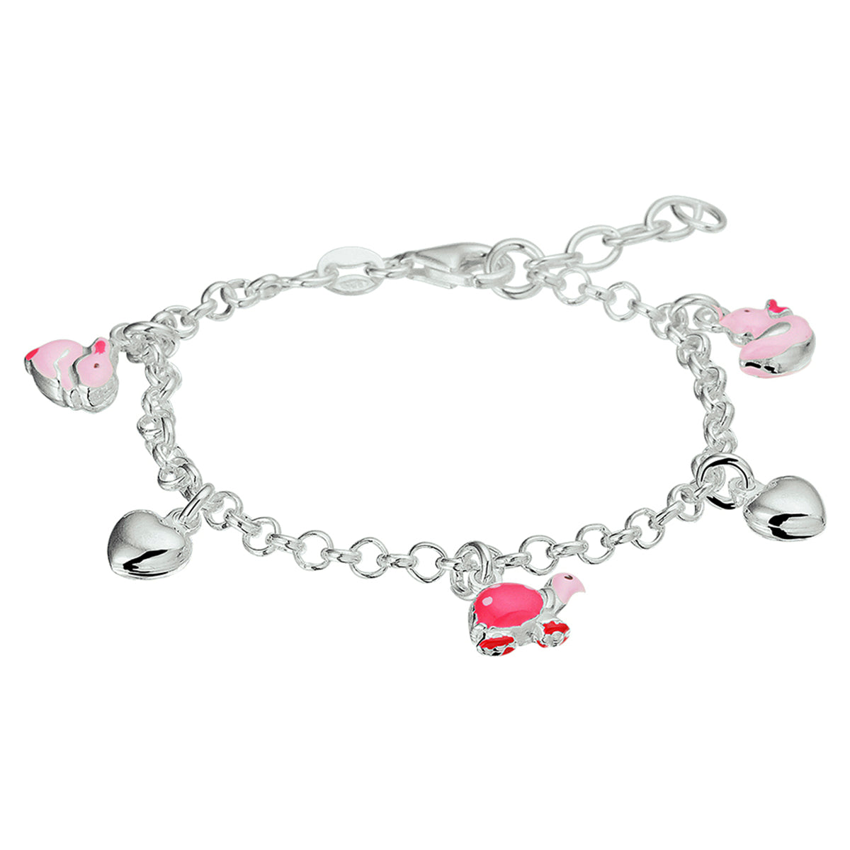 kinderarmband hart en dieren 13 + 2 cm zilver gerhodineerd