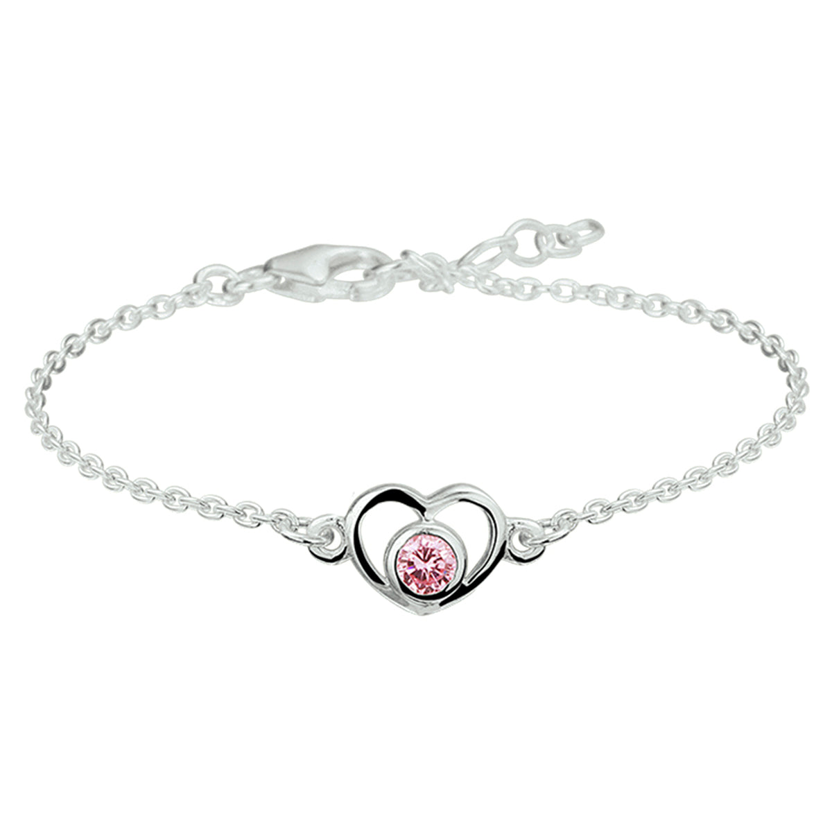 Armband hart en zirkonia 13 - 15 cm zilver gerhodineerd