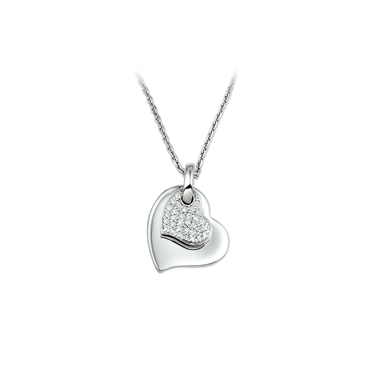 Collier hart zirkonia 1,3 mm 41 + 4 cm zilver gerhodineerd