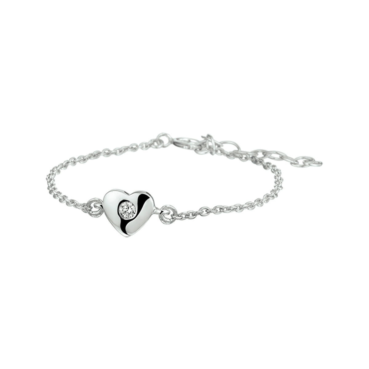 Armband hart en zirkonia 1,5 mm 13 + 3 cm zilver gerhodineerd