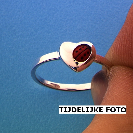 Ring lieveheersbeestje hart zilver gerhodineerd