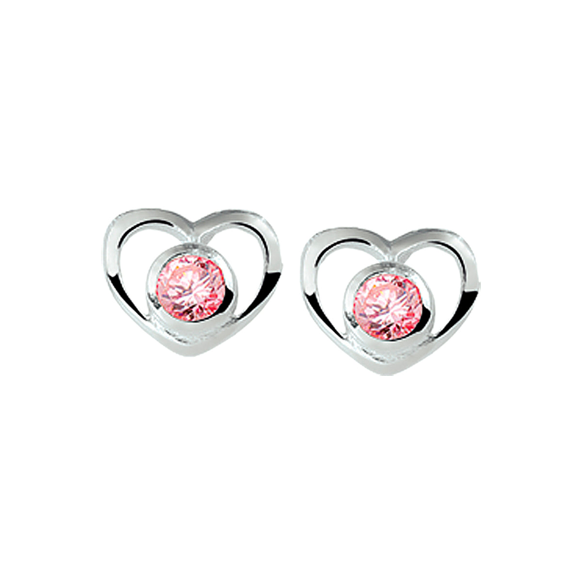 Oorknoppen hart zirkonia zilver gerhodineerd