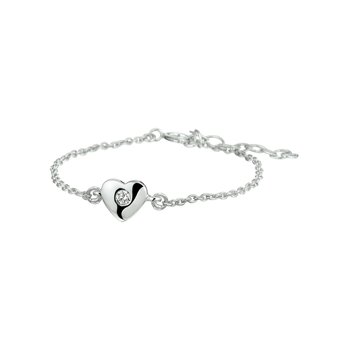Armband hart en zirkonia 1,5 mm 13 + 3 cm zilver gerhodineerd