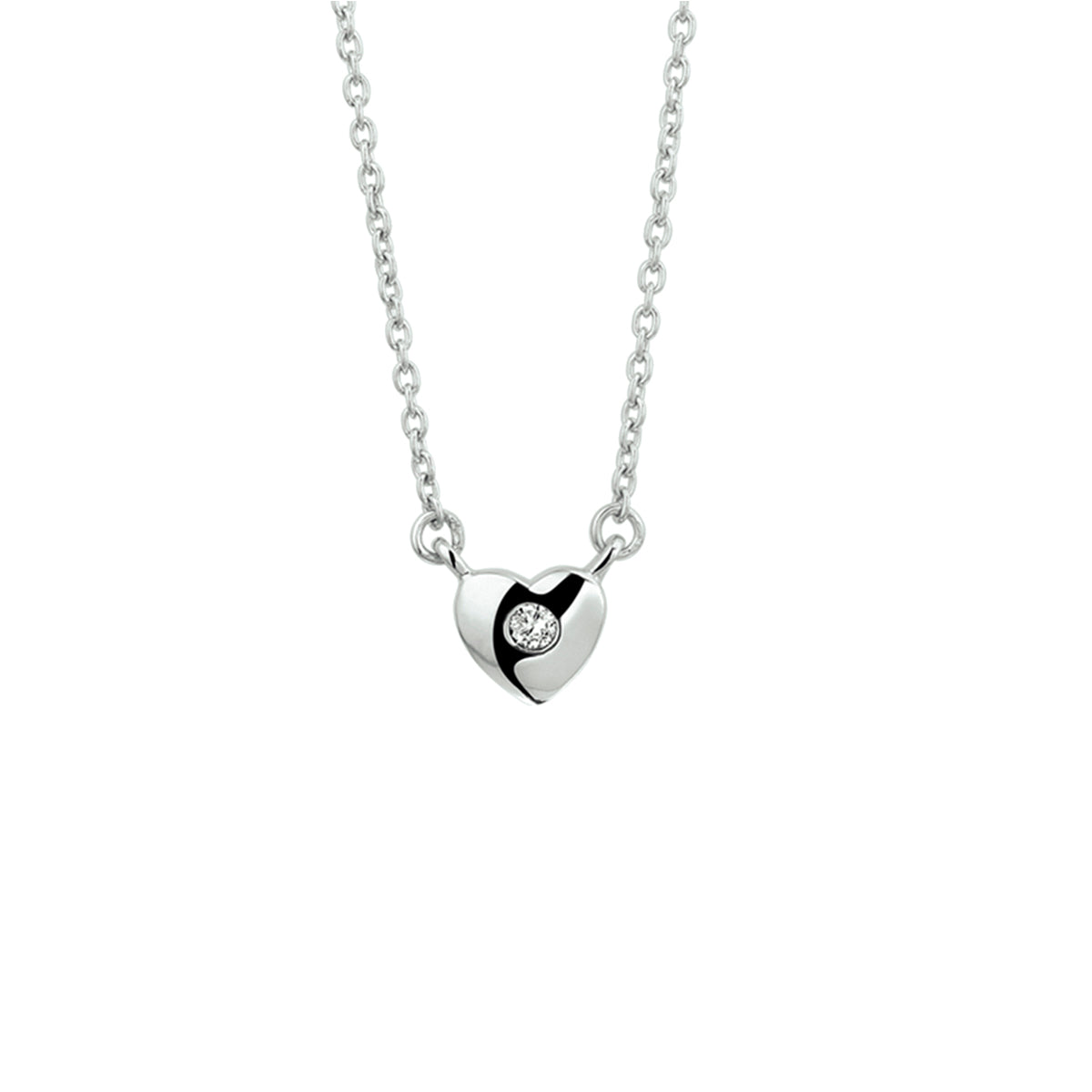 Collier hart en zirkonia 1,5 mm 36 + 4 cm zilver gerhodineerd
