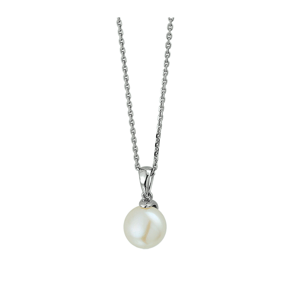 Collier parel 41 + 4 cm zilver gerhodineerd
