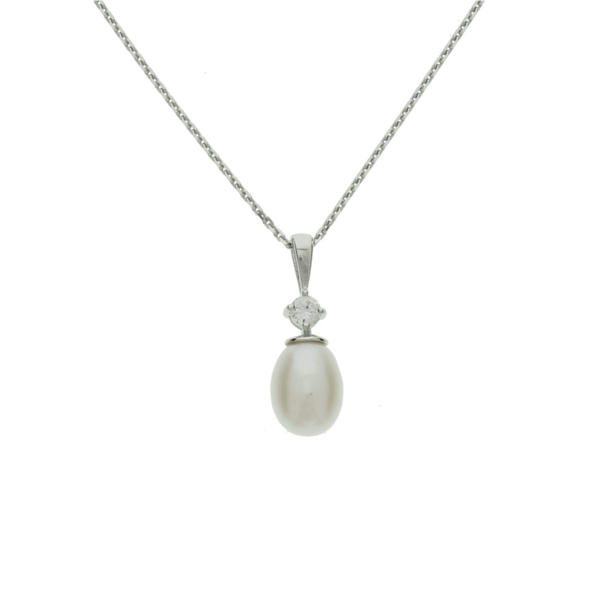 Collier parel 41 + 4 cm zilver gerhodineerd