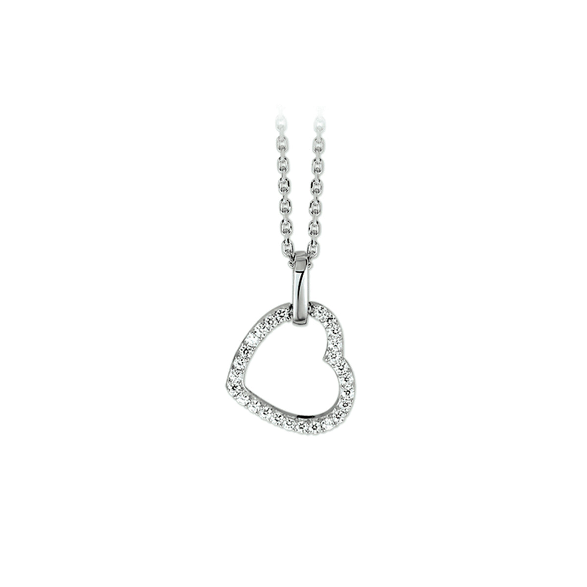 Collier hart zirkonia 1,3 mm 41 + 4 cm zilver gerhodineerd