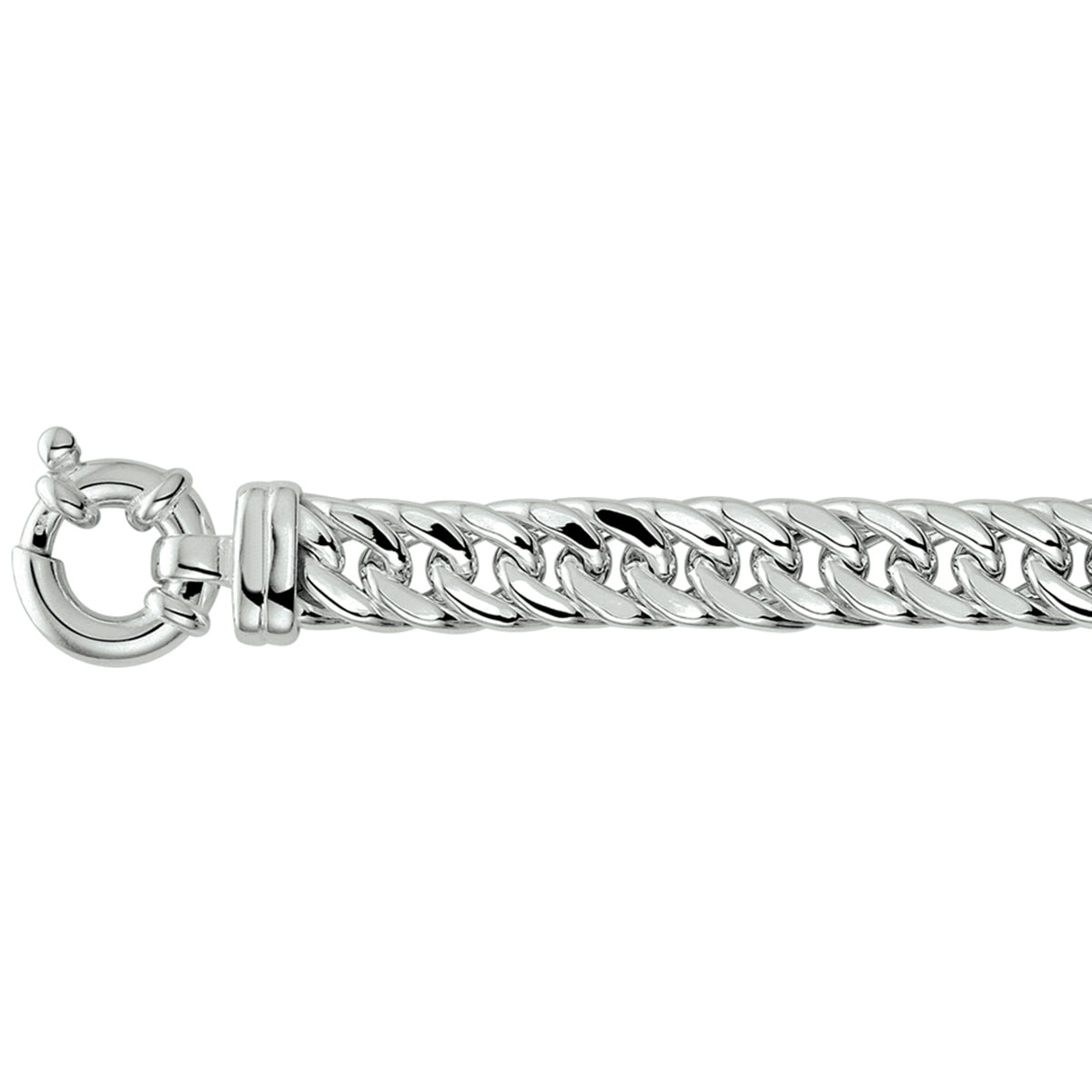 Collier dubbel gourmette plat 10 mm 45 cm met groot springslot zilver gerhodineerd