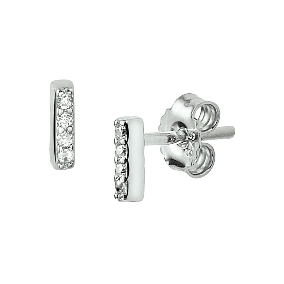 Oorknoppen balkje zirkonia zilver gerhodineerd