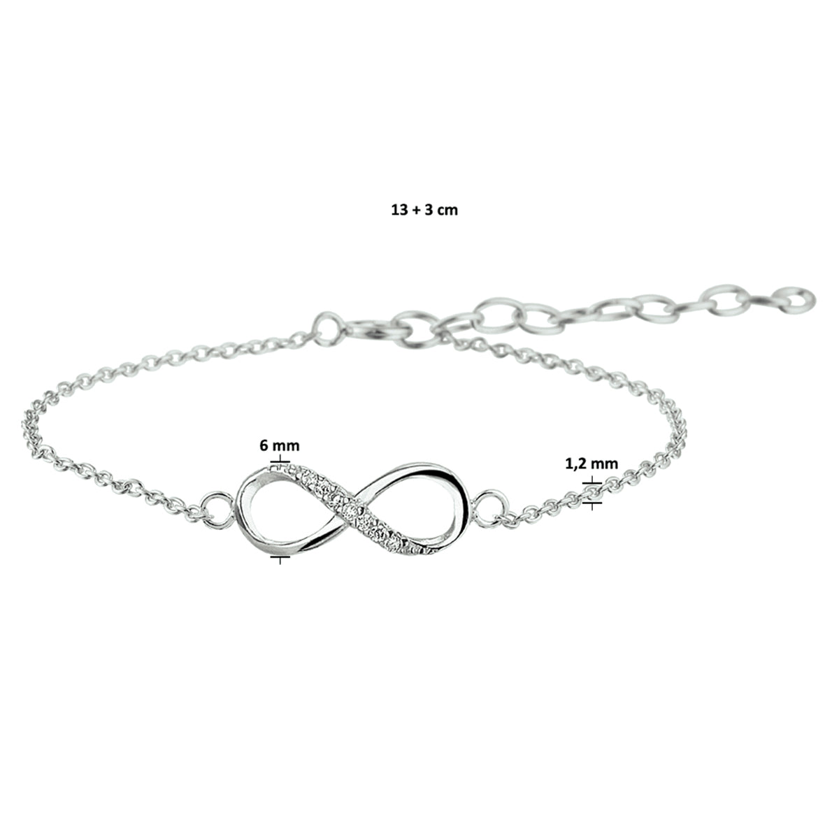 Armband infinity zirkonia zilver gerhodineerd