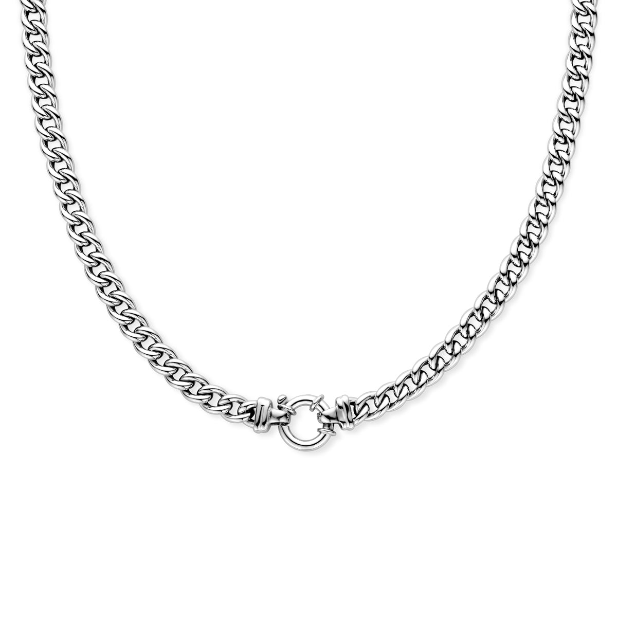 Collier gourmette 7,5 mm 45 cm met groot springslot zilver gerhodineerd