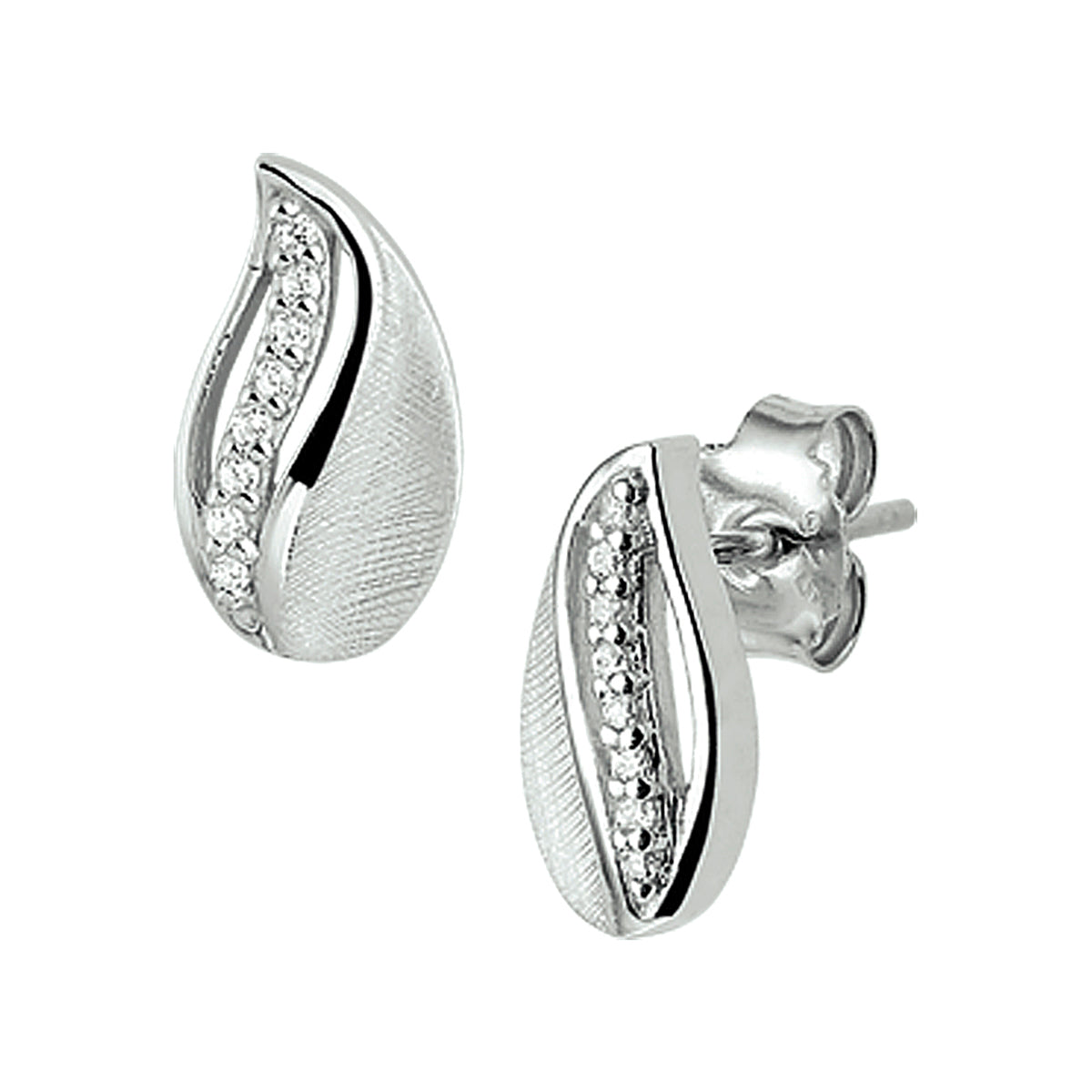 Oorknoppen gescratcht zirkonia poli/mat zilver gerhodineerd