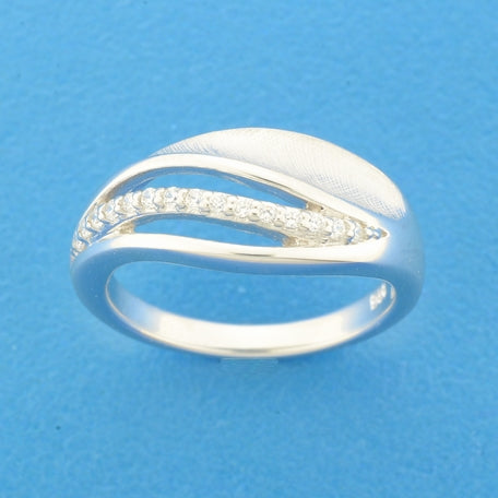 Ring gescratcht zirkonia poli/mat zilver gerhodineerd