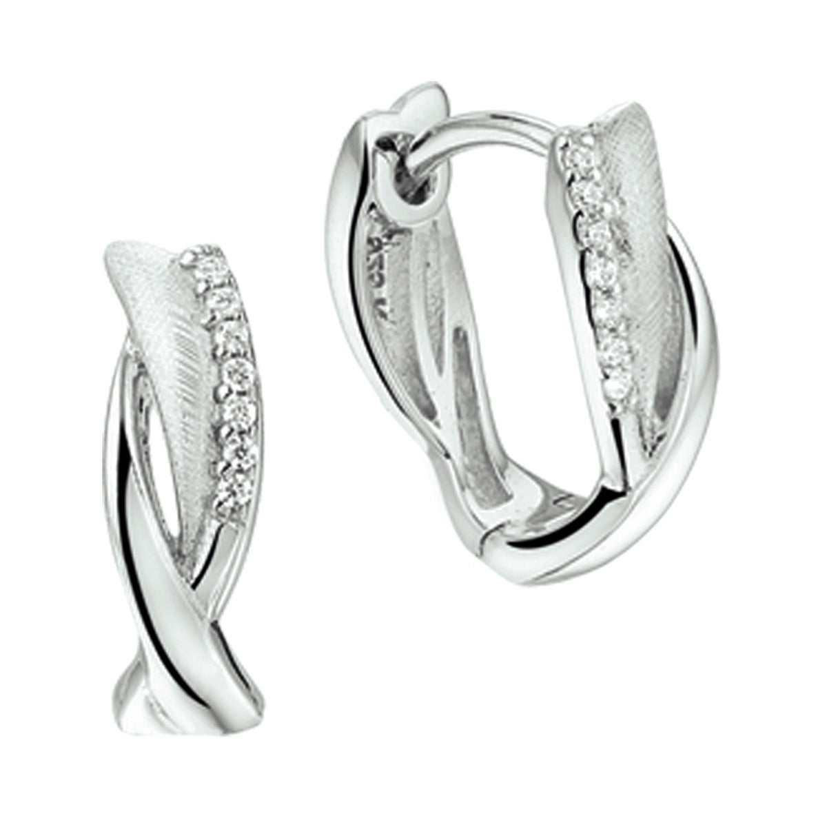 Klapoorringen gescratcht zirkonia zilver gerhodineerd