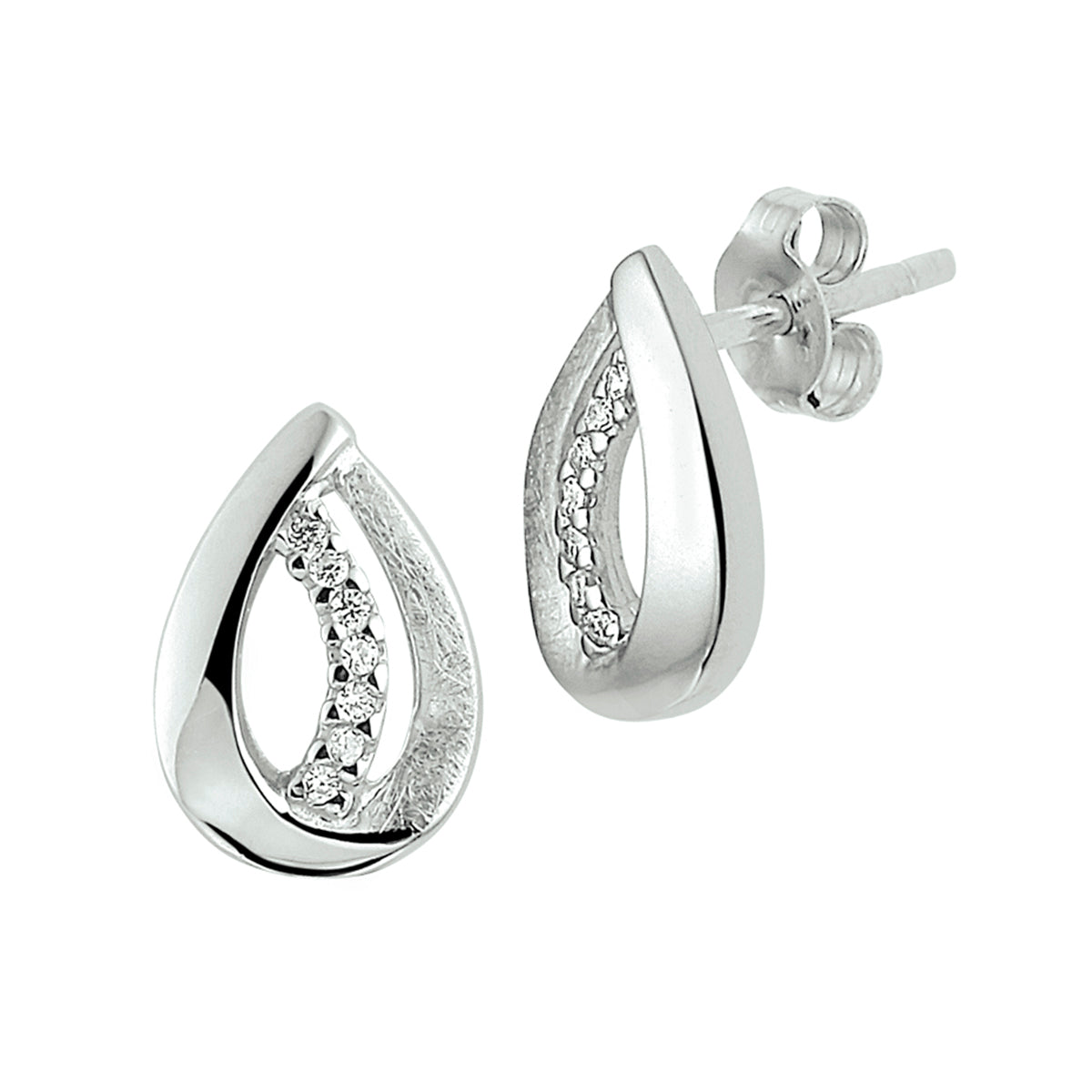 Oorknoppen gescratcht zirkonia zilver gerhodineerd