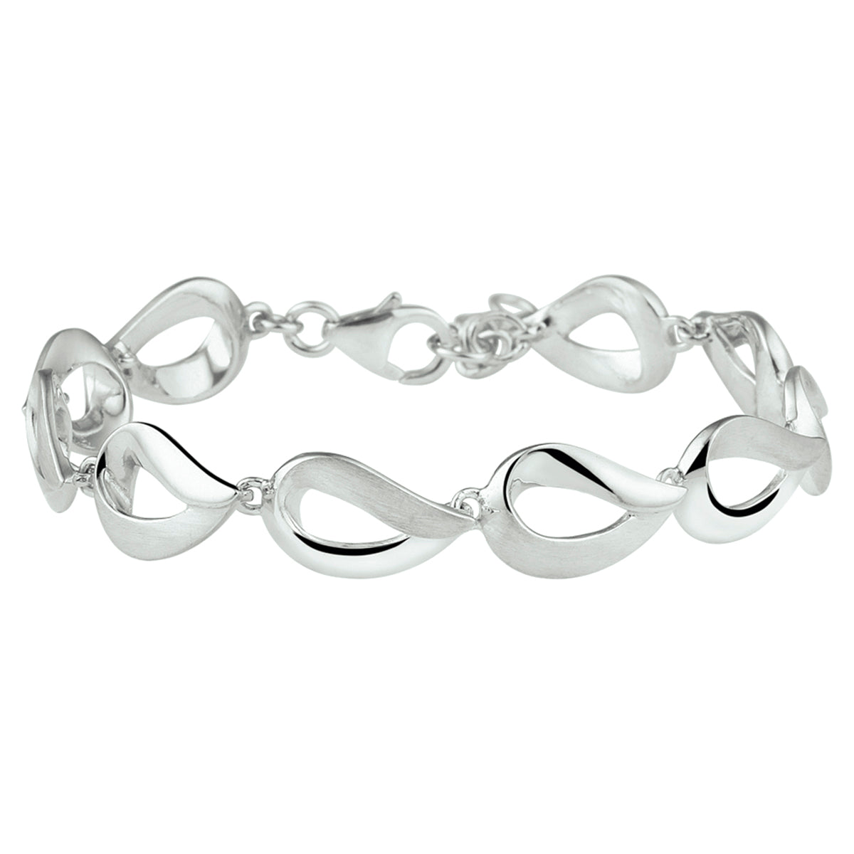 Armband poli/mat 9,5 mm 16,5 + 3 cm zilver gerhodineerd