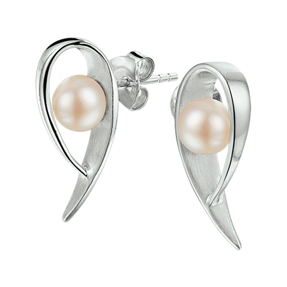 Oorknoppen parel poli/mat zilver gerhodineerd