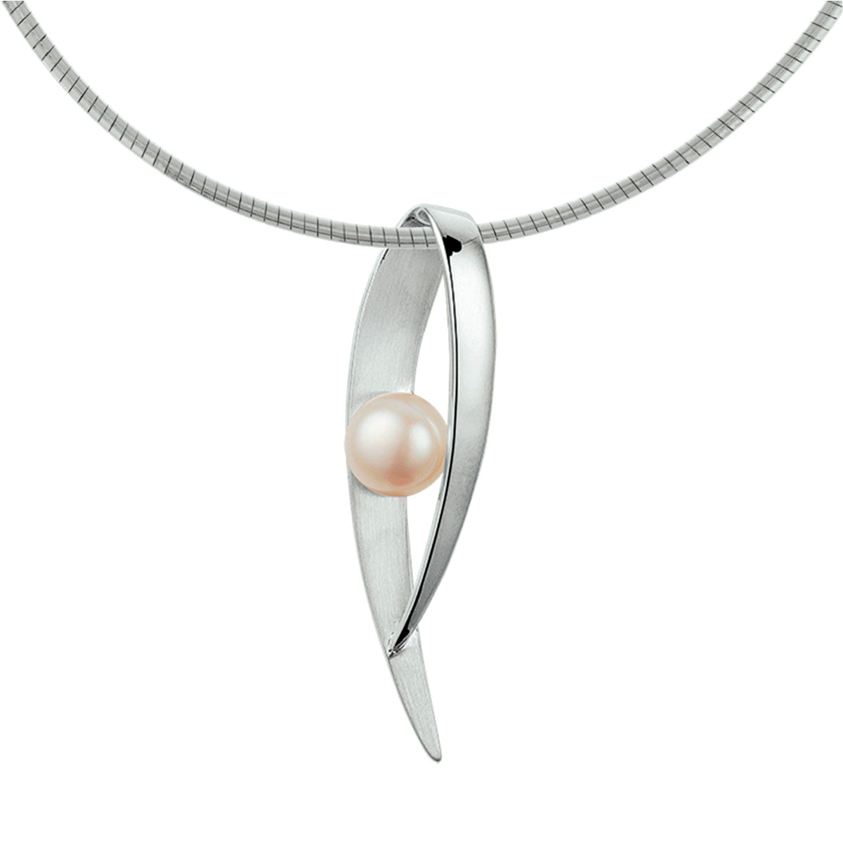 Collier parel poli/mat 42+3 cm zilver gerhodineerd