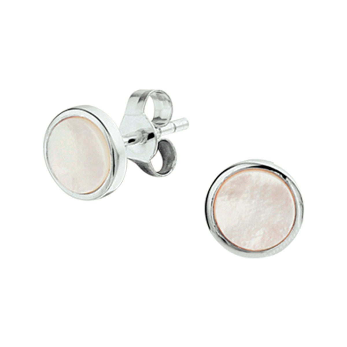 Oorknoppen rond parelmoer zilver gerhodineerd