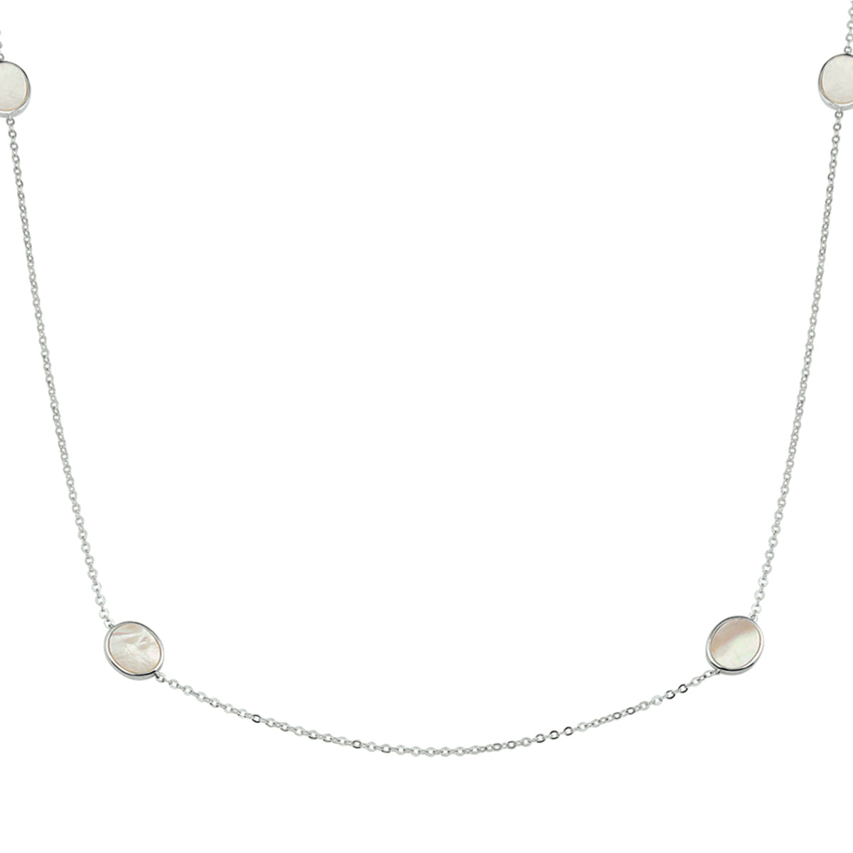 Collier ovaal parelmoer 81 cm zilver gerhodineerd