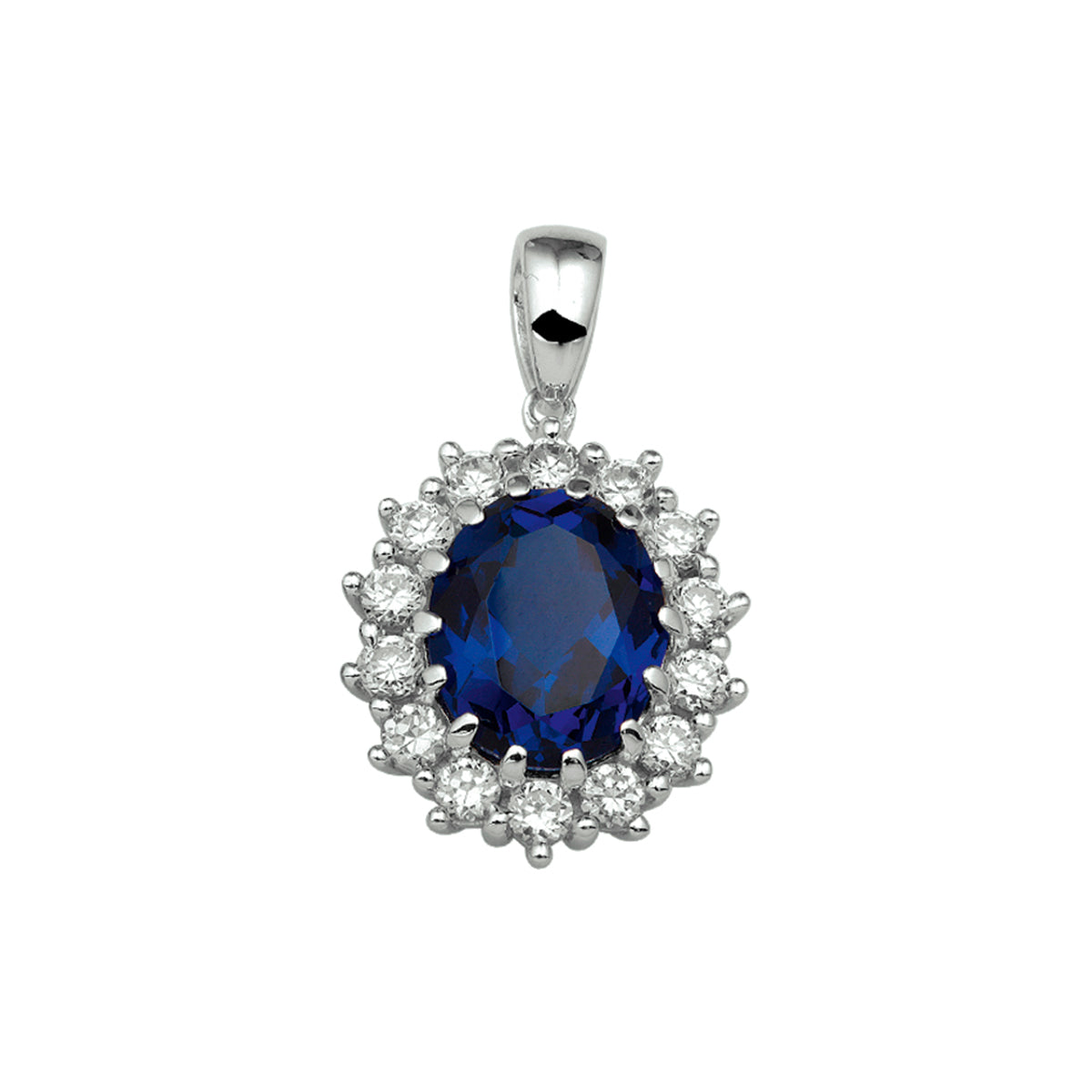 Hanger zirkonia synthetische saffier halo zilver gerhodineerd