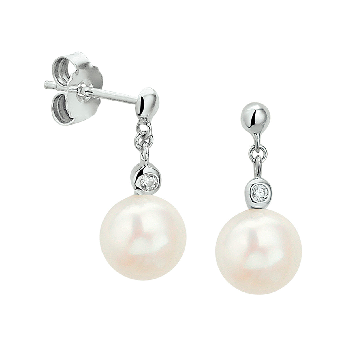 Oorhangers parel en zirkonia zilver gerhodineerd
