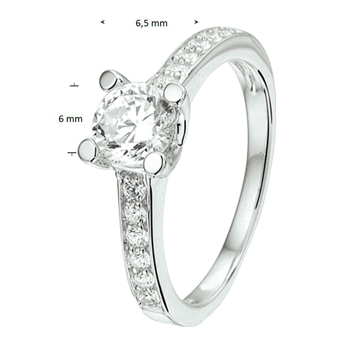Ring zirkonia zilver gerhodineerd