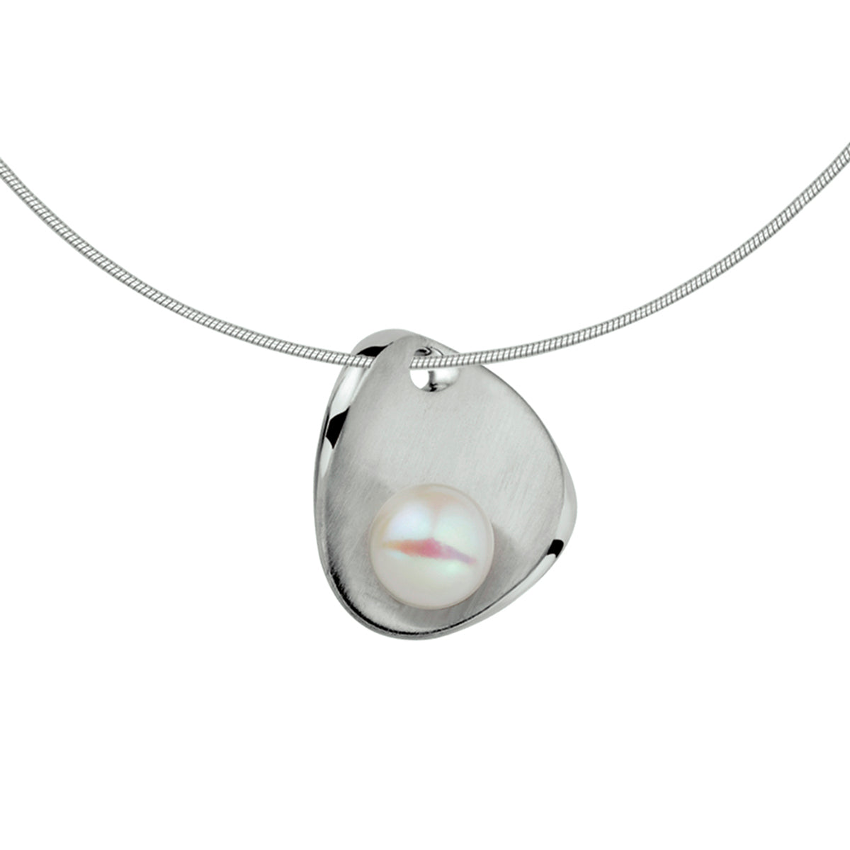 Collier parel poli/mat  42 + 3 cm zilver gerhodineerd