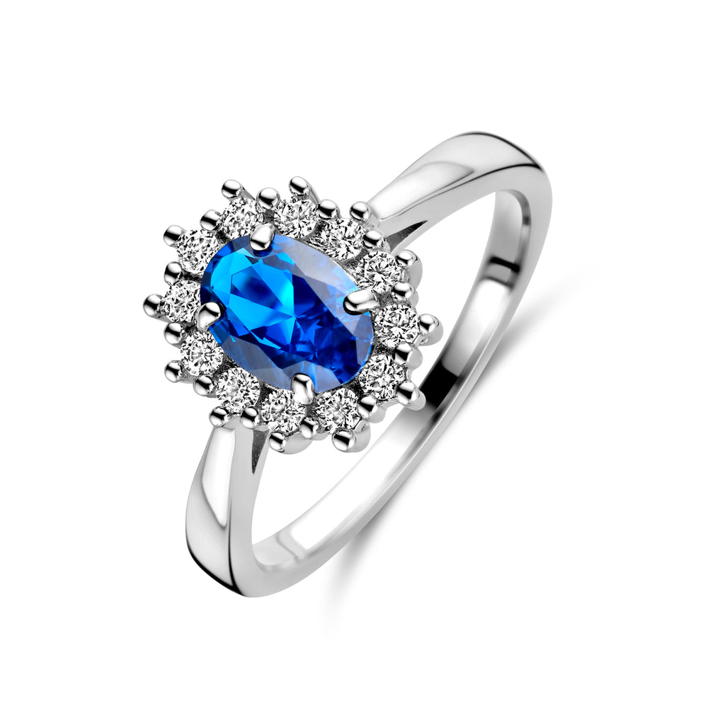 Ring zirkonia en synthetische saffier zilver gerhodineerd