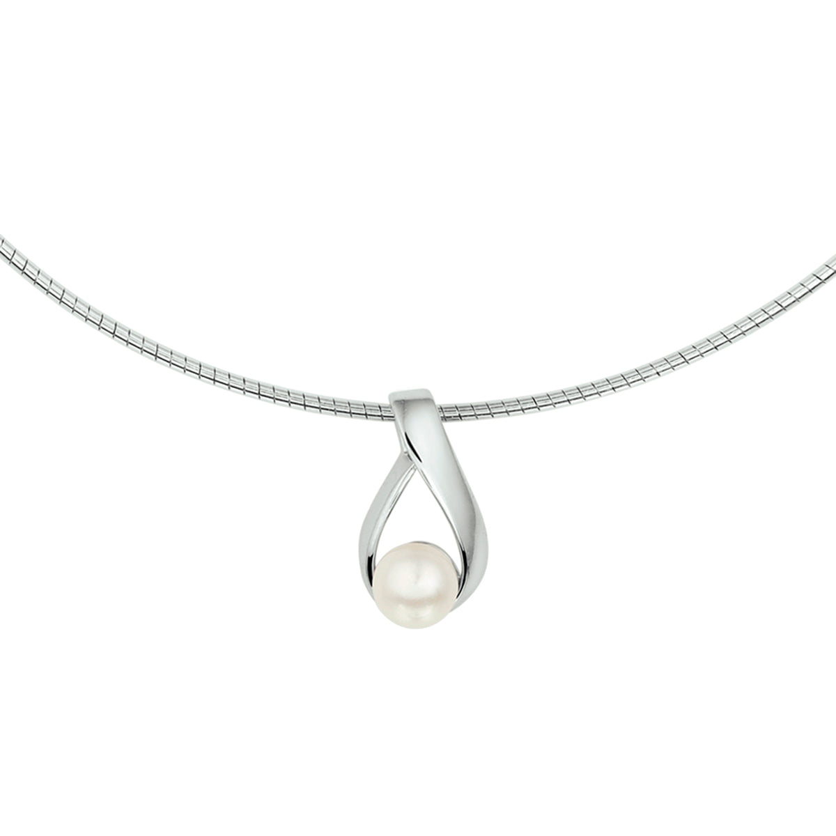 Collier parel 42 + 3 cm zilver gerhodineerd