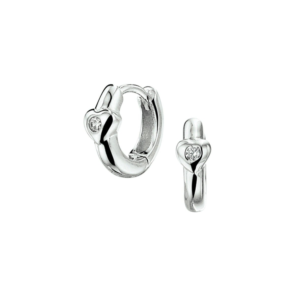 Klapoorringen hart zirkonia zilver gerhodineerd