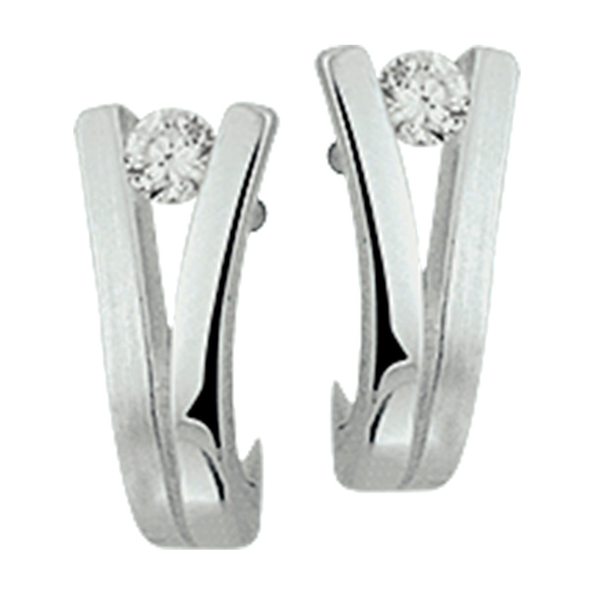 Oorknoppen zirkonia poli/mat zilver gerhodineerd