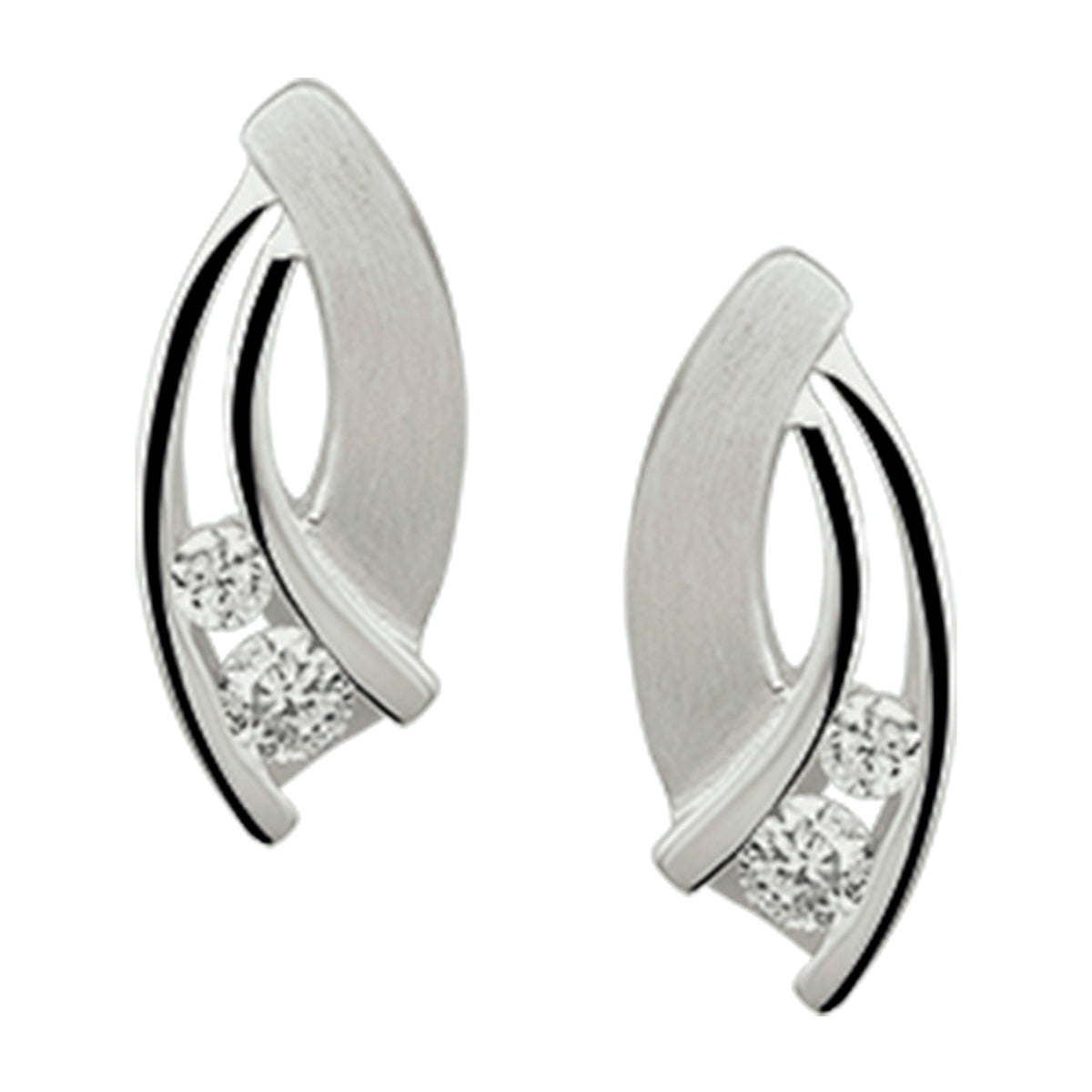 Oorknoppen zirkonia poli/mat zilver gerhodineerd