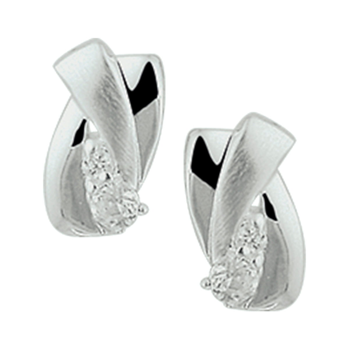 Oorknoppen zirkonia poli/mat zilver gerhodineerd