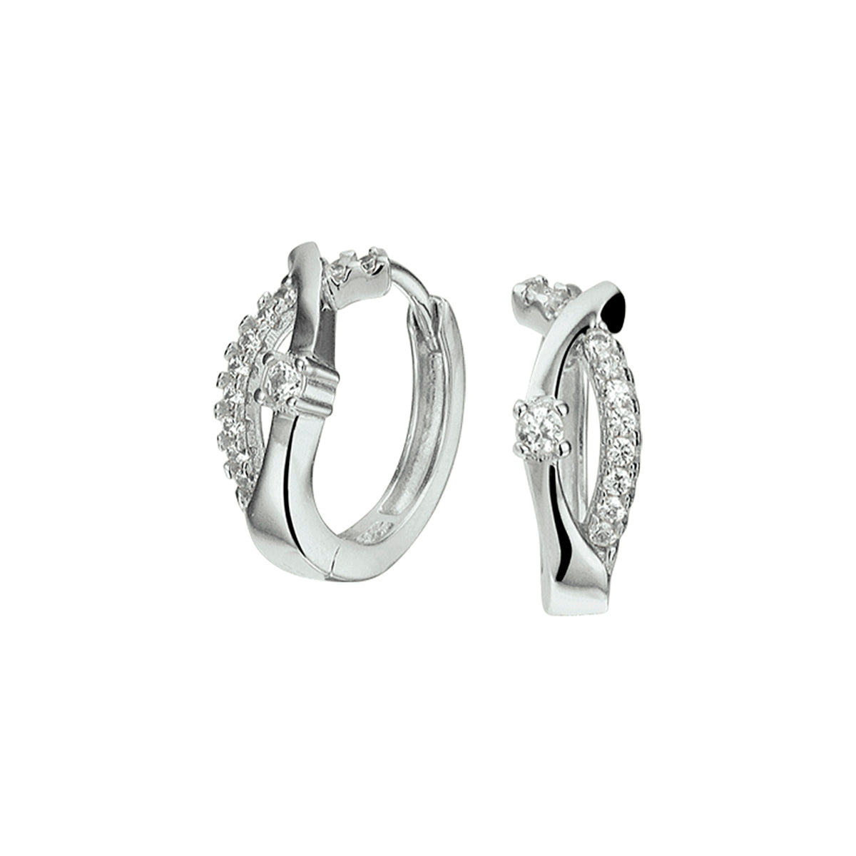 Klapoorringen zirkonia zilver gerhodineerd