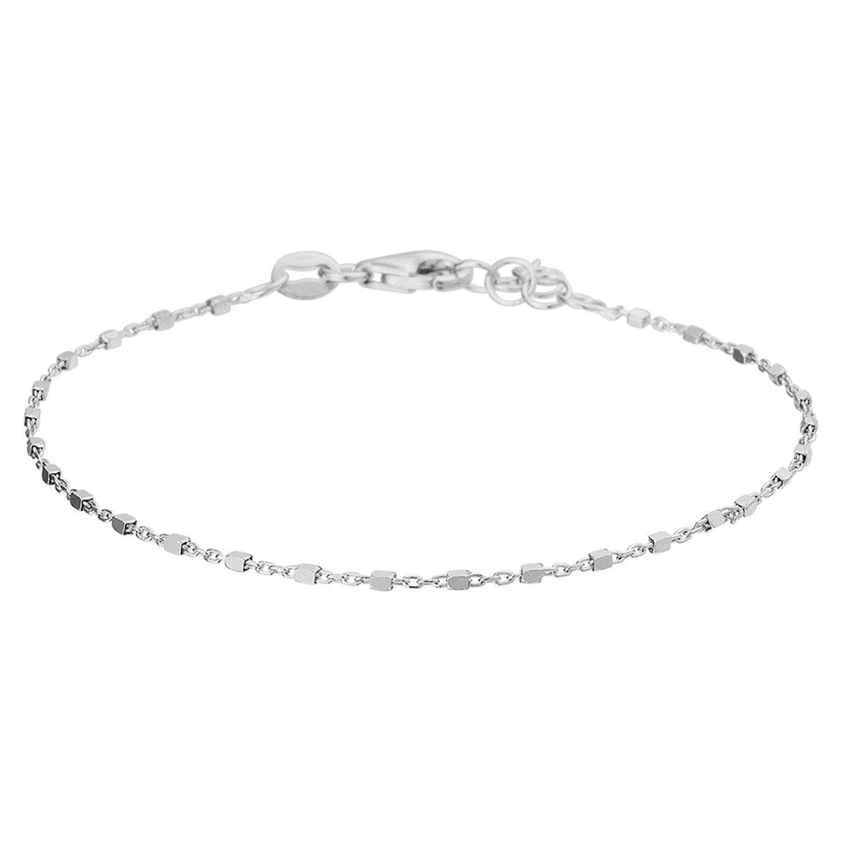 Armband blokjes 1,1 mm 17 + 2 cm zilver gerhodineerd