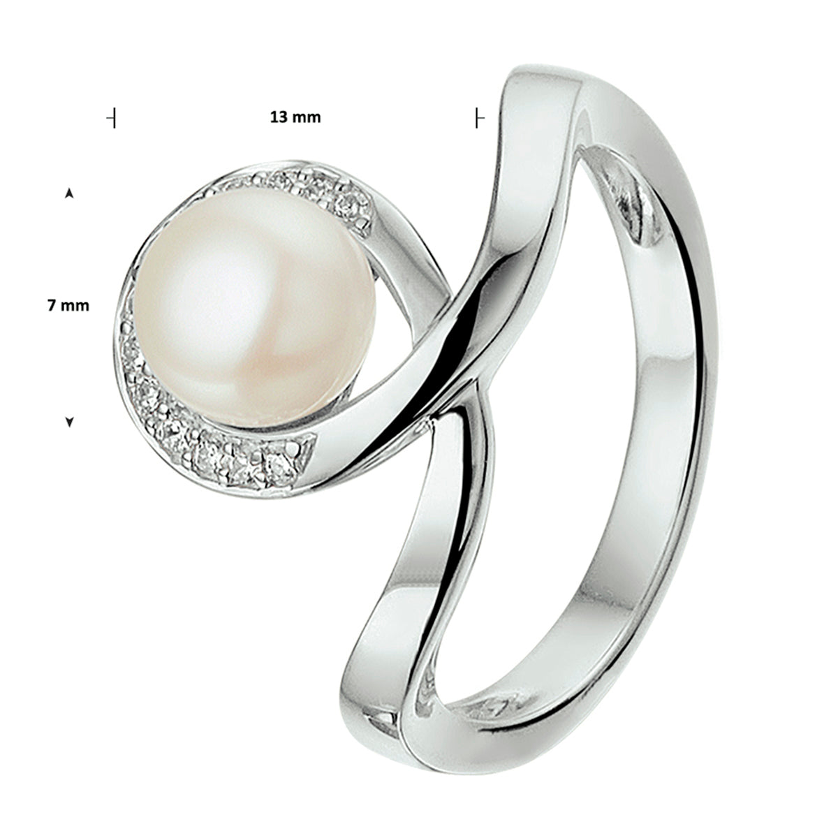 Ring parel en zirkonia zilver gerhodineerd
