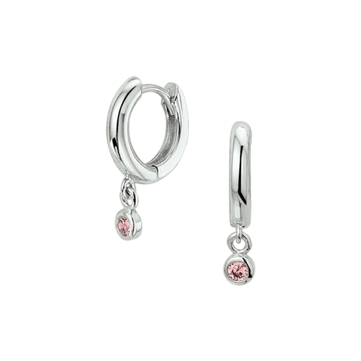 Klapoorringen roze zirkonia zilver gerhodineerd