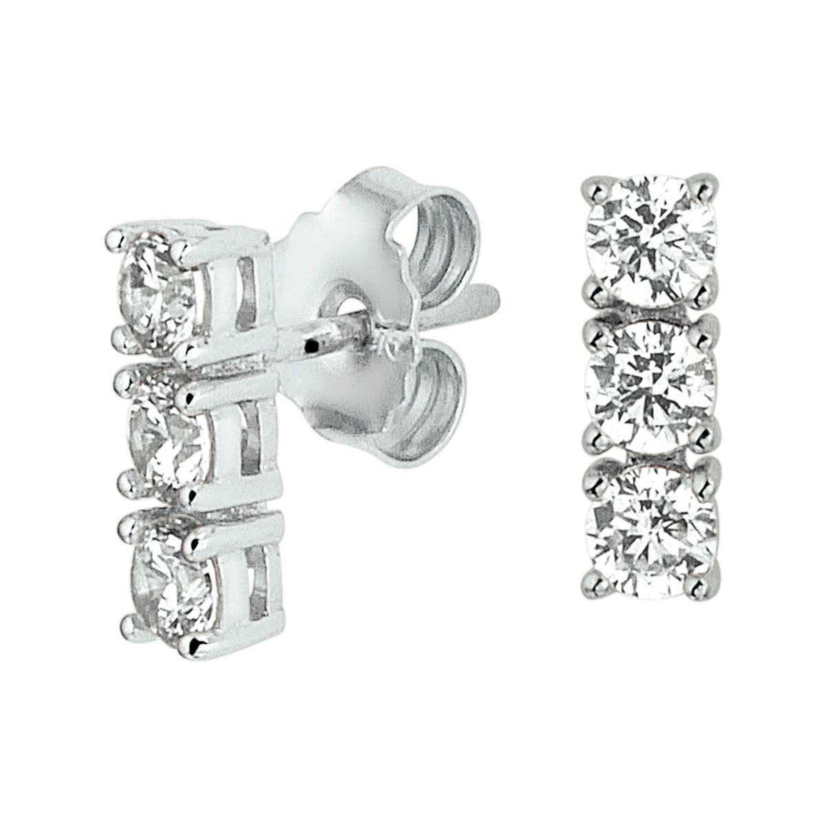 Oorknoppen zirkonia zilver gerhodineerd