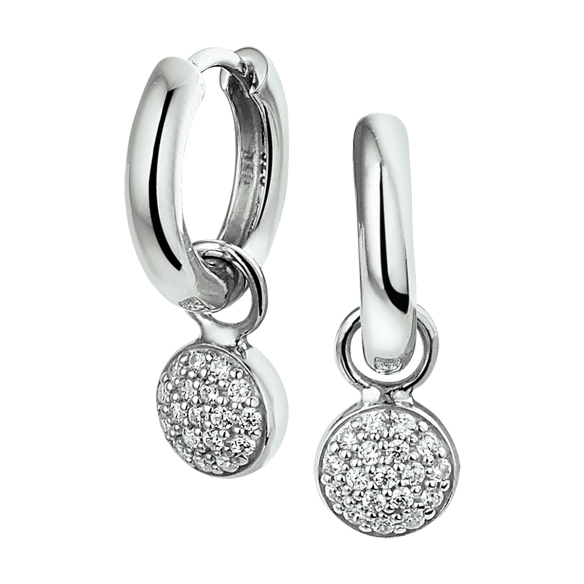 Klapoorringen zirkonia zilver gerhodineerd