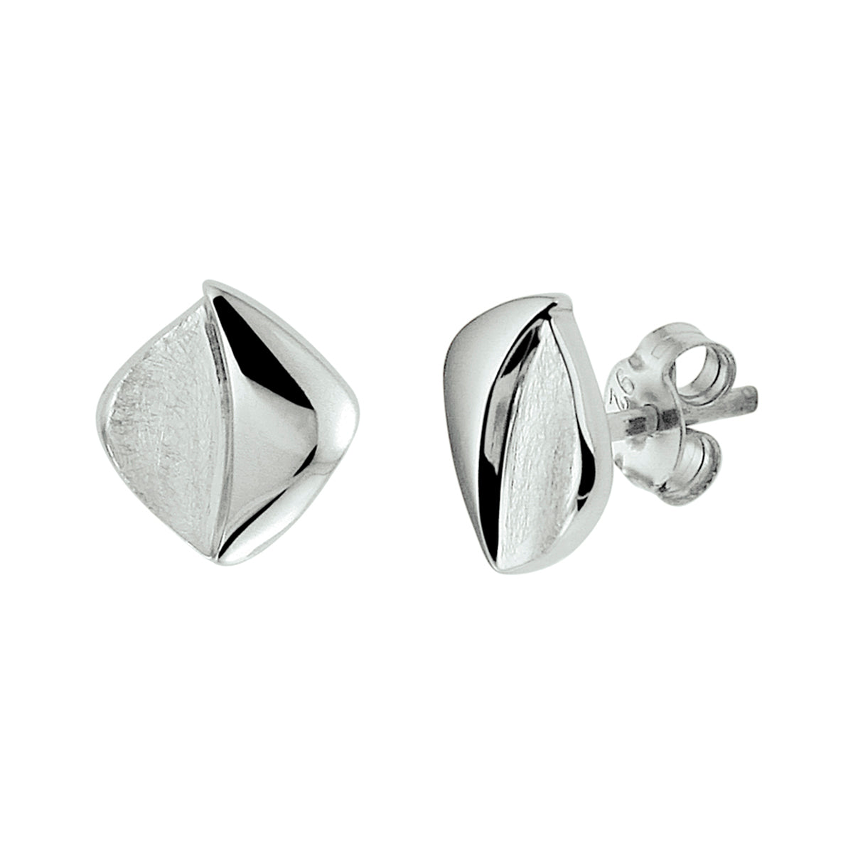 Oorknoppen gescratcht poli/mat zilver gerhodineerd