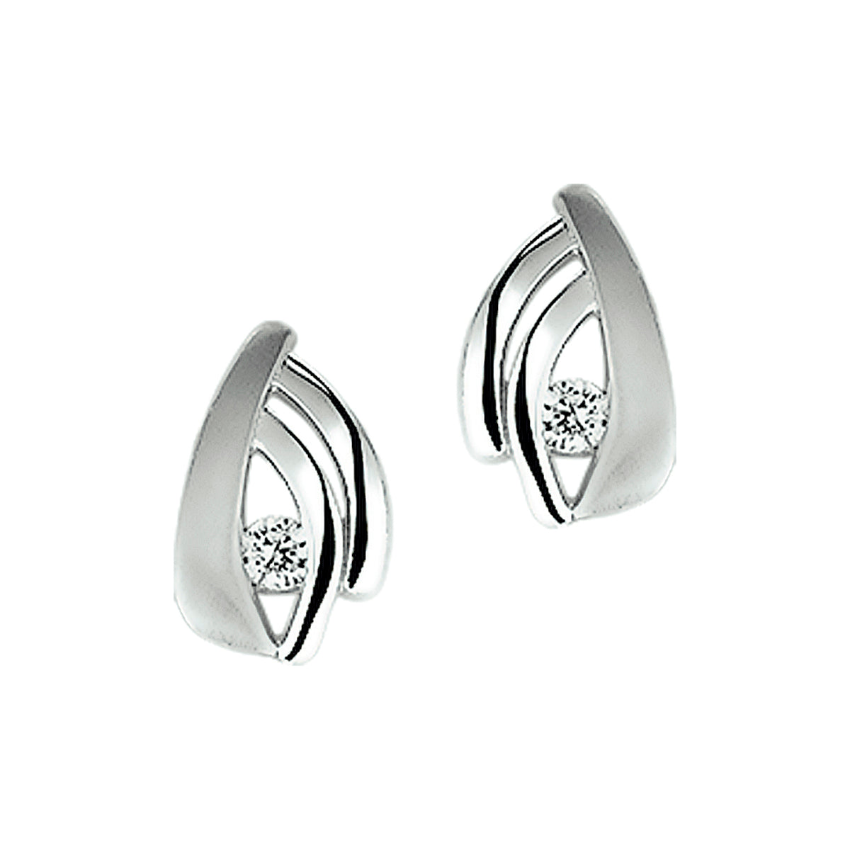 Oorknoppen zirkonia poli/mat zilver gerhodineerd