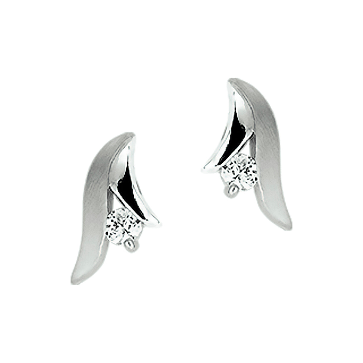 Oorknoppen zirkonia poli/mat zilver gerhodineerd